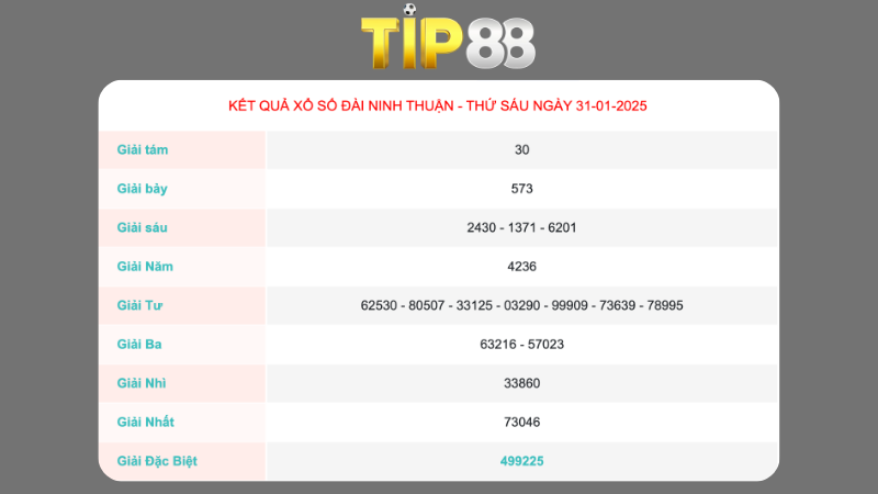 Kết quả xổ số Ninh Thuận ngày 31/01/2025