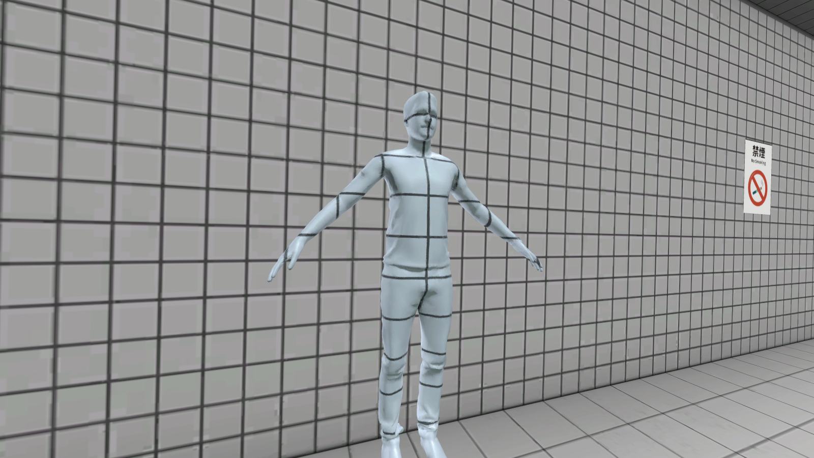 8番出口に使われている3Dモデルの展示通路の壁の模様のような見た目をした人型モデル