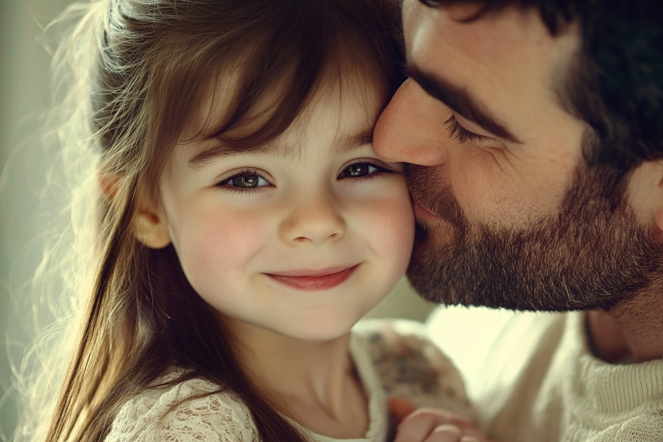 A man kissing his daughter's cheek | Source: Midjourney