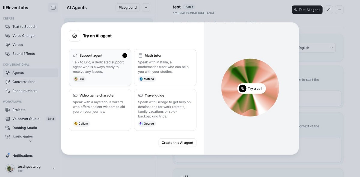 Eleven labs offers several pre-built agents for common use-cases