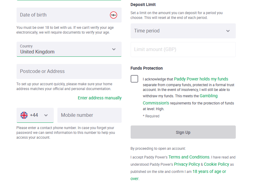 Paddy Power sign up