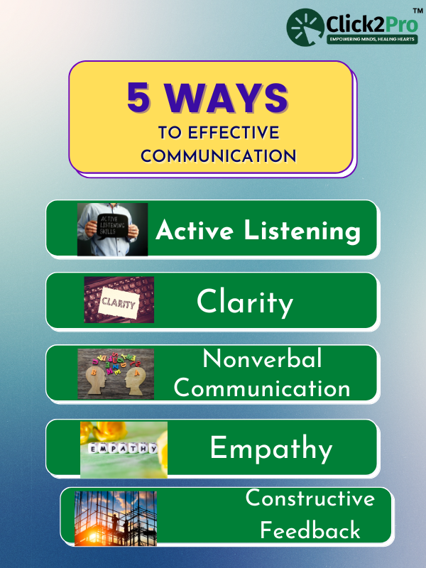 5 effective communication tips: Active listening, clarity, nonverbal cues, empathy, feedback.