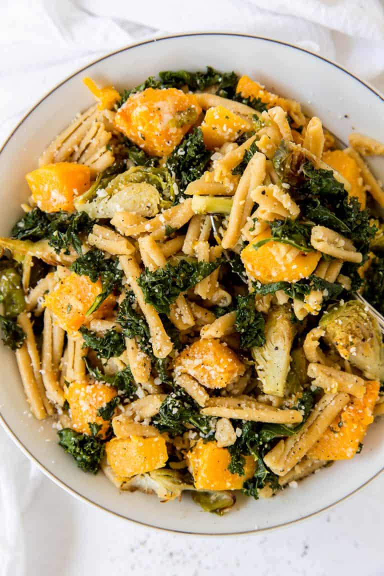 pasta with brussels sprouts butternut squash and kale