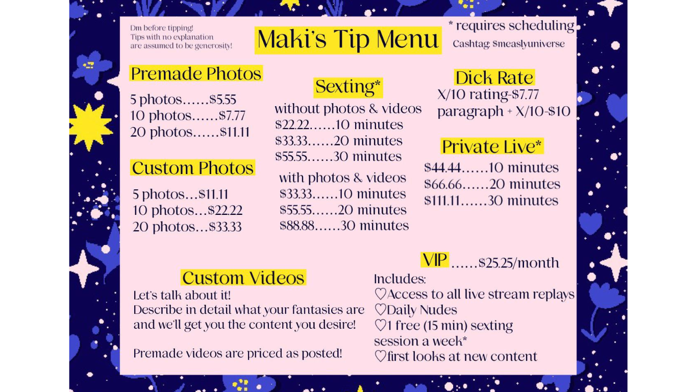 OnlyFans Tip Menu template