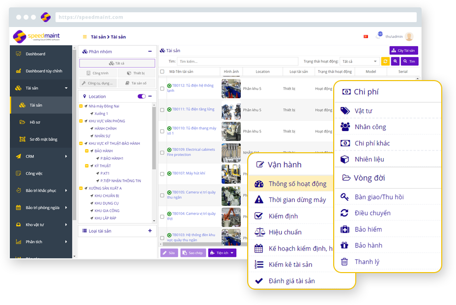 Phân hệ Quản lý tài sản trên SpeedMaint CMMS (ảnh: SpeedMaint CMMS)