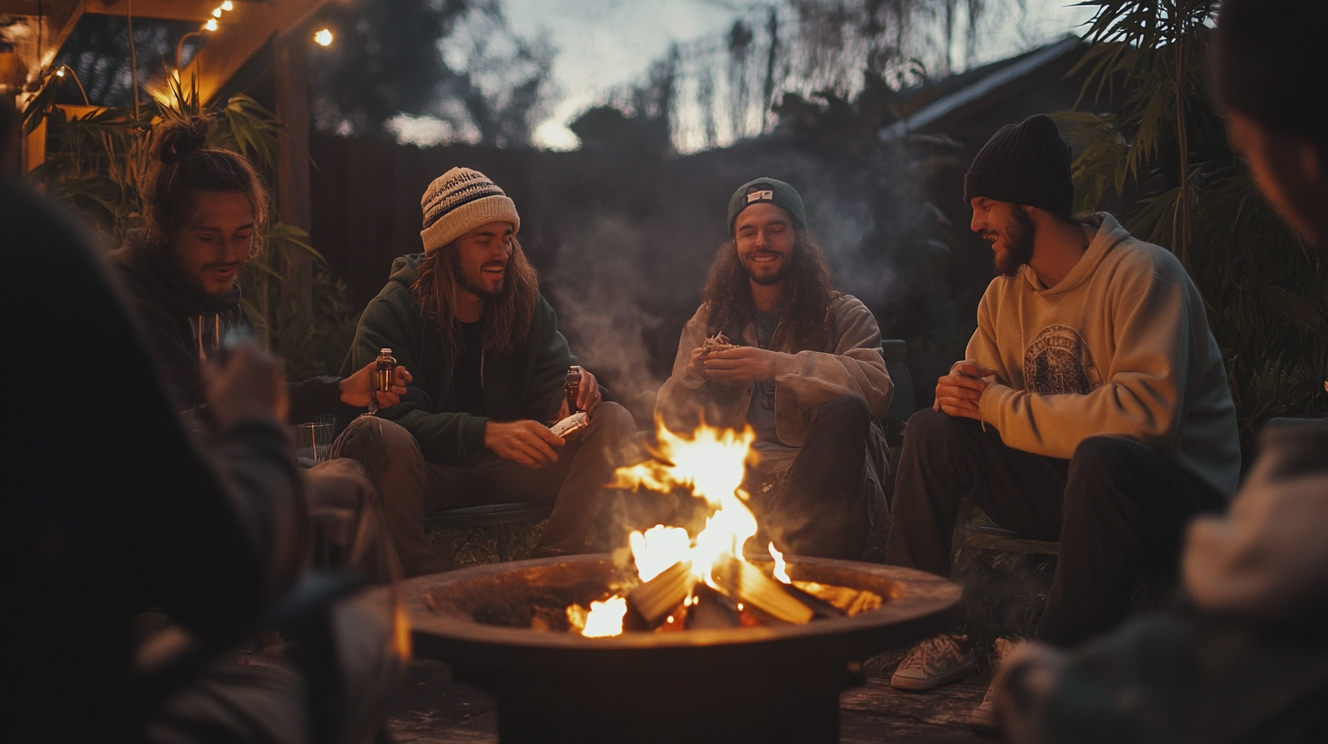 Friends laughing together while high