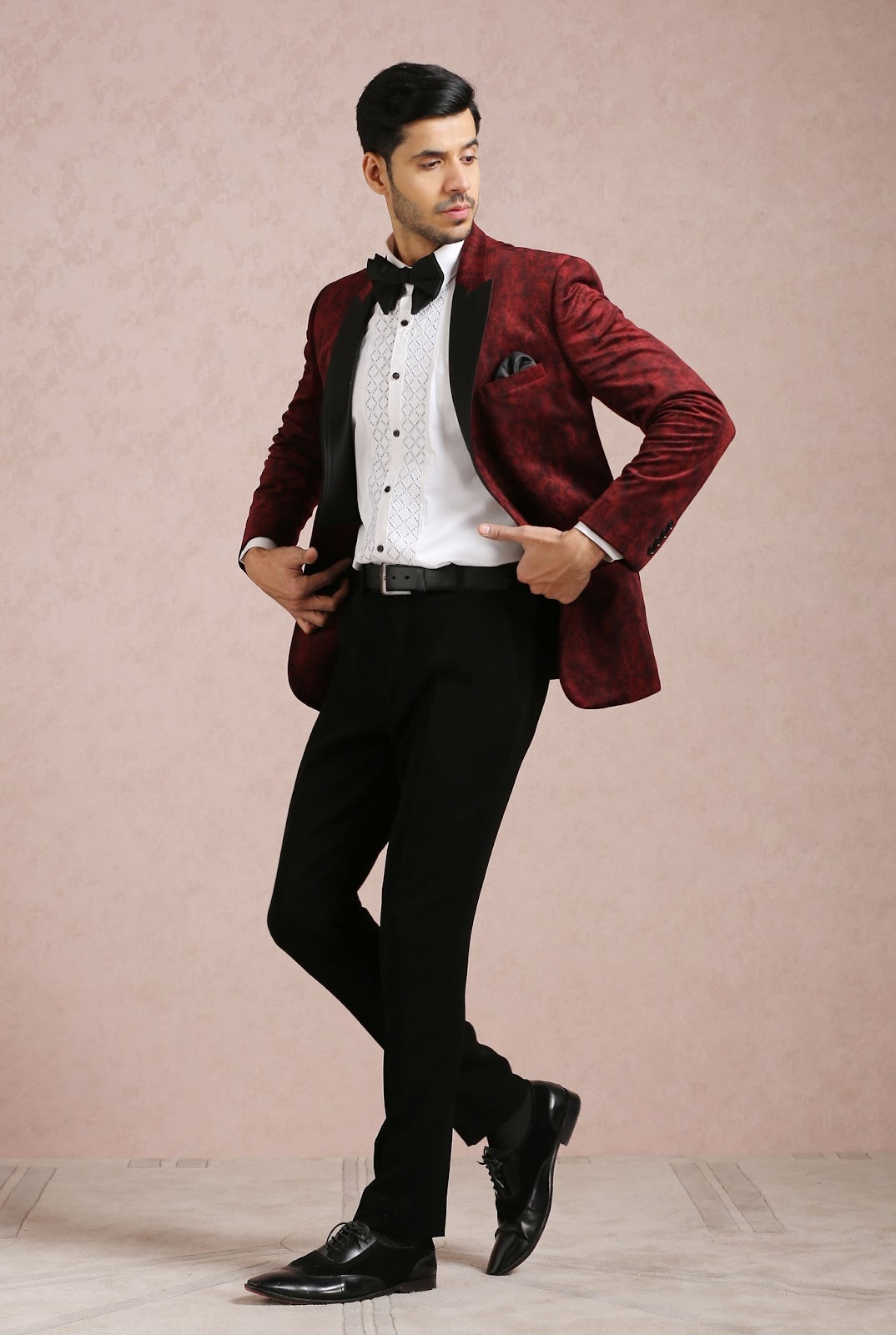 Maroon Printed Velvet Suit
