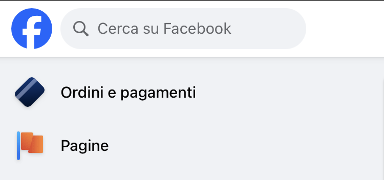 Facebook per social media per ristoranti. È ritratta una parte di Facebook dove si evidenziano Ordini e pagamenti .