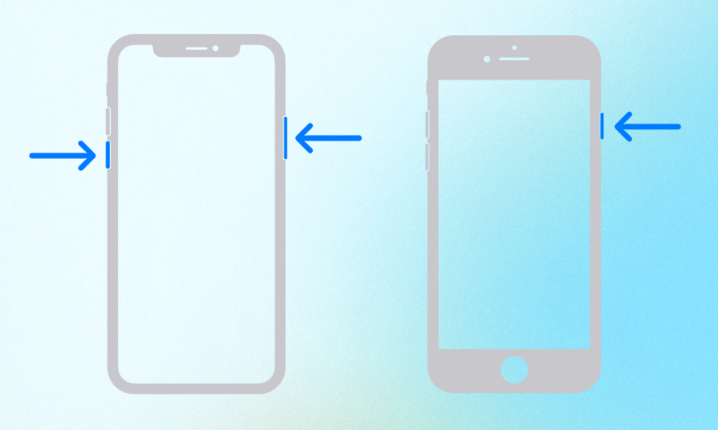 Illustration showing how to restart iPhone using physical buttons