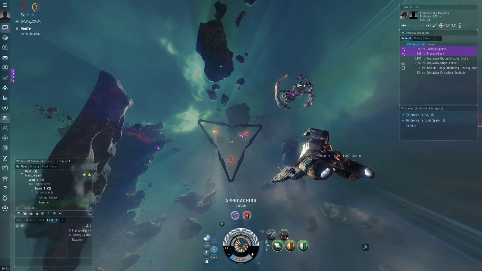 Screenshot of in-game flight during Eve Online gameplay