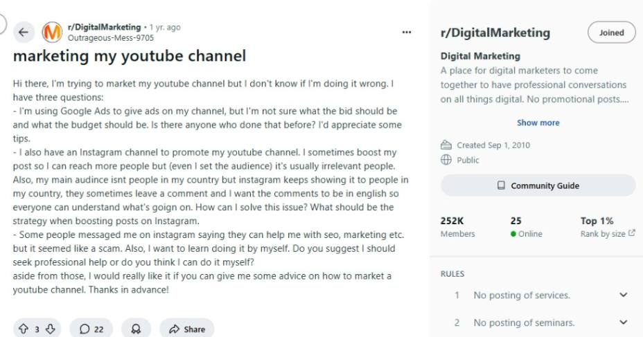search for influencers on communities like Reddit