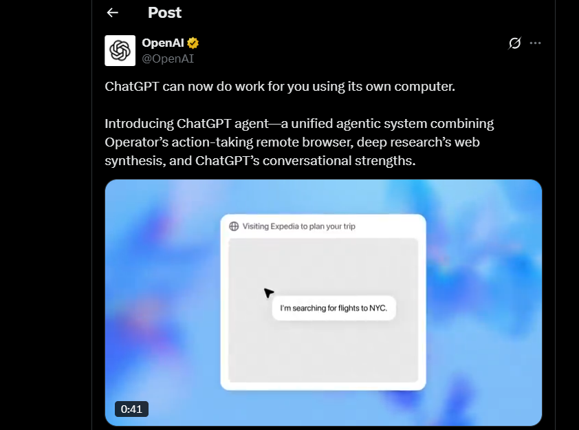 OpenAI announces ChatGPT agent on X