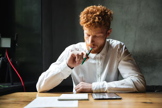 A writer contemplating on a writing piece