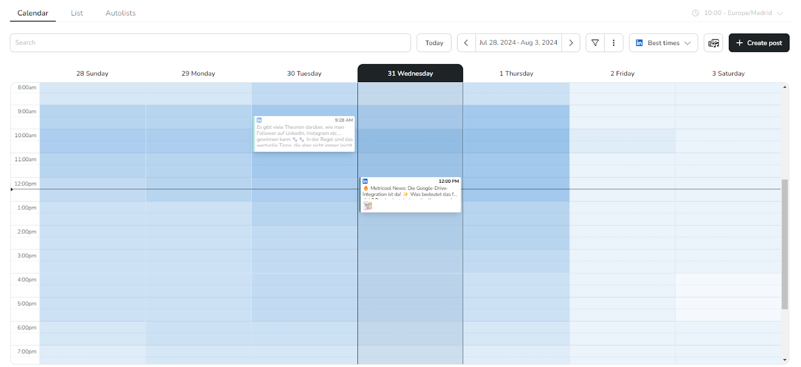 Metricool Linkedin plane deine Inhalte