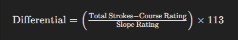 Differential={(Total Strokes−Course Rating)/Slope Rating}×113 