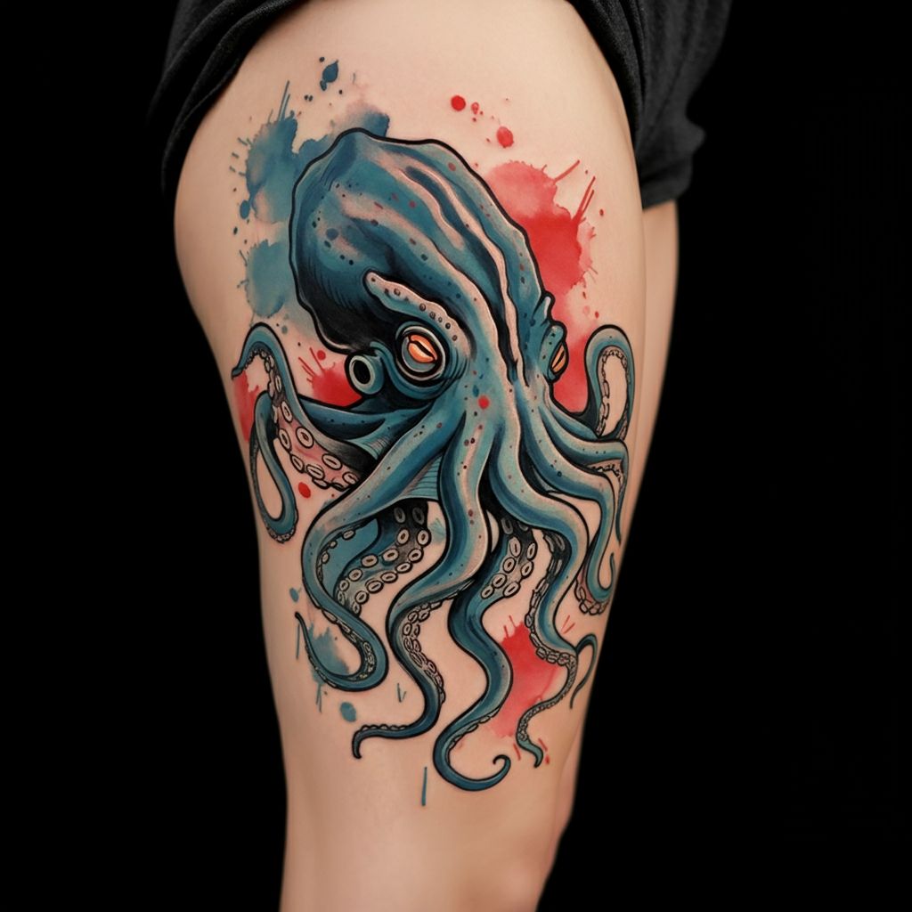 Kraken Tattoo on thigh