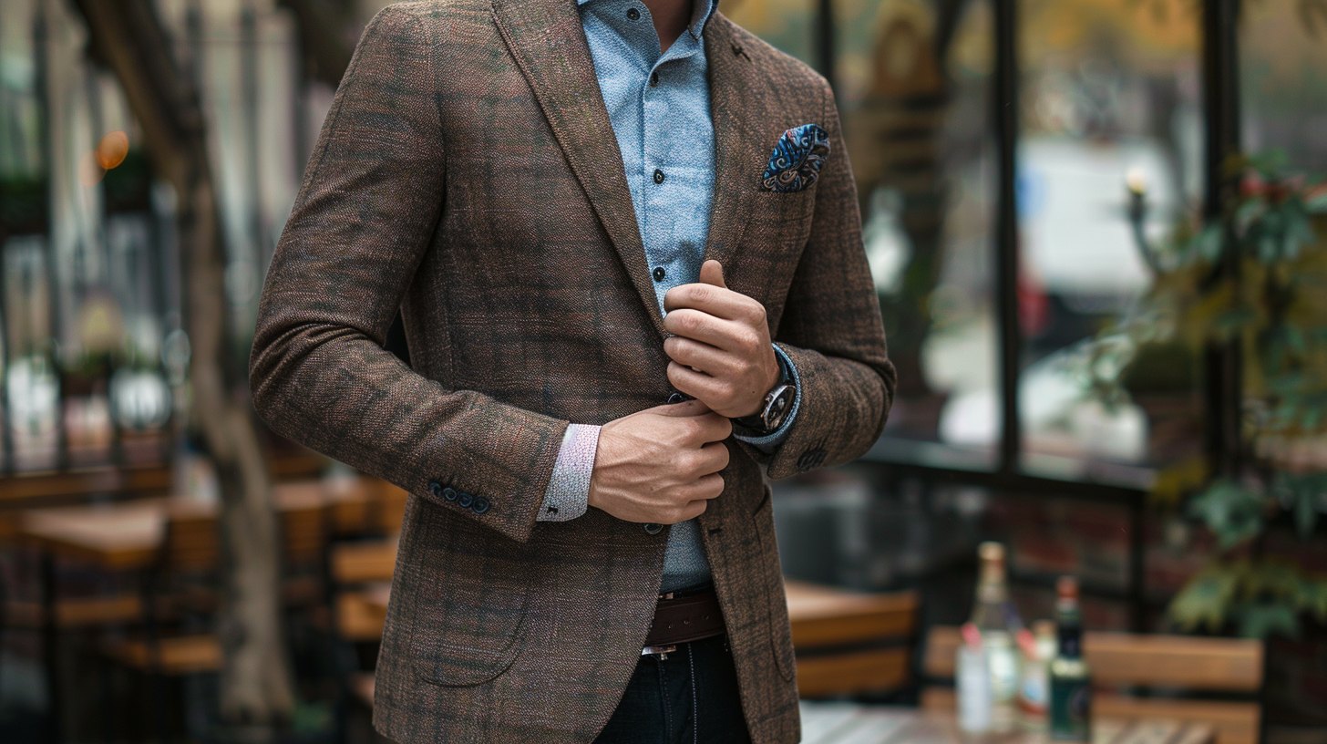 A man dressed to impress at a birthday party, wearing a dress shirt with a blazer, slim pants or dark jeans, and polished leather shoes. The look is sharp, modern, and elevated without being too formal. A small detail like a pocket square or sleek chain adds personality. The setting is festive and upscale, perfect for a party-ready appearance.