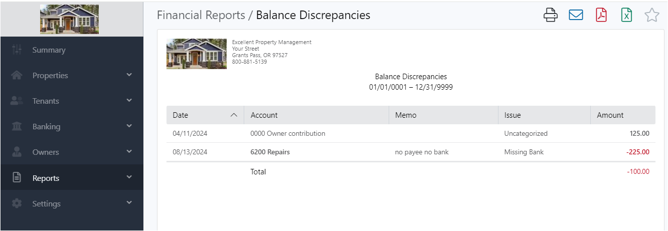 Balance Discrepancies Report