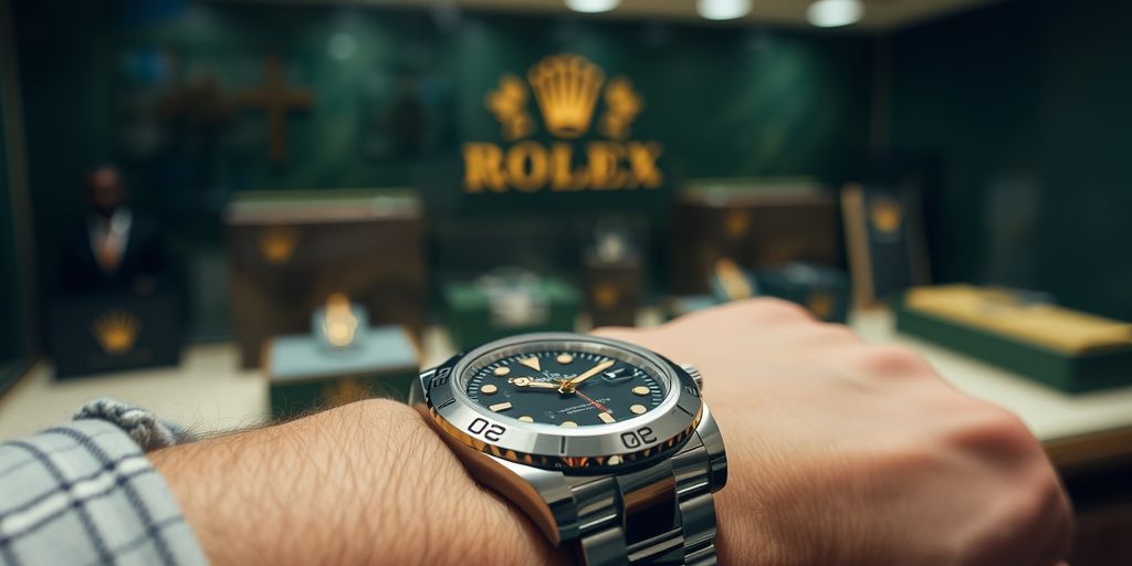 Close-up of Rolex watch on wrist