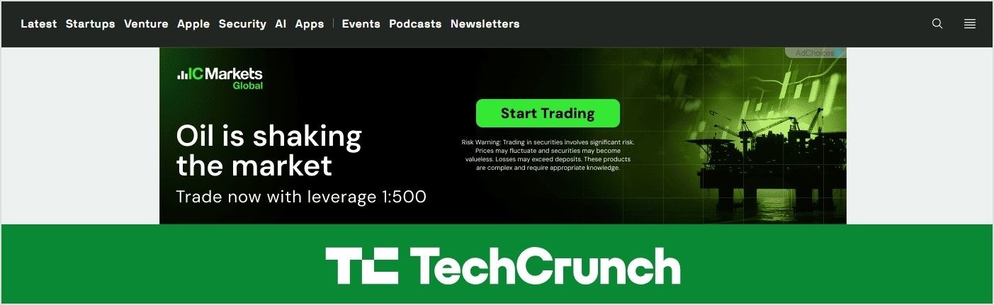 Example of TechCrunch top banner CTA overlay