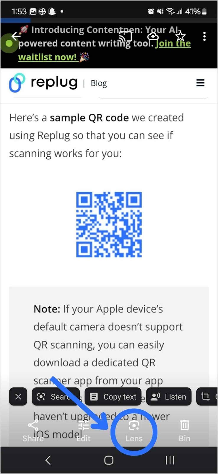 Scan QR code on Android using Google Lens