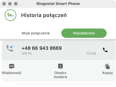 Ringostat Smart Phone, Nieodebrane połączenia, wszystkie nieodebrane i nieobsłużone przez menedżerów połączenia