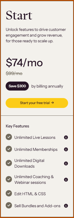 Thinkific Pricing - Starter Plan