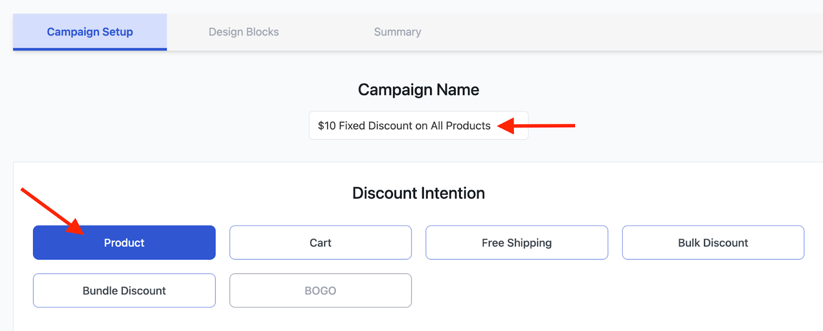 Campaign name and discount intention