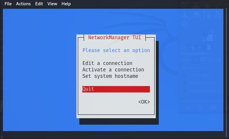 quit the “nmtui” command prompt