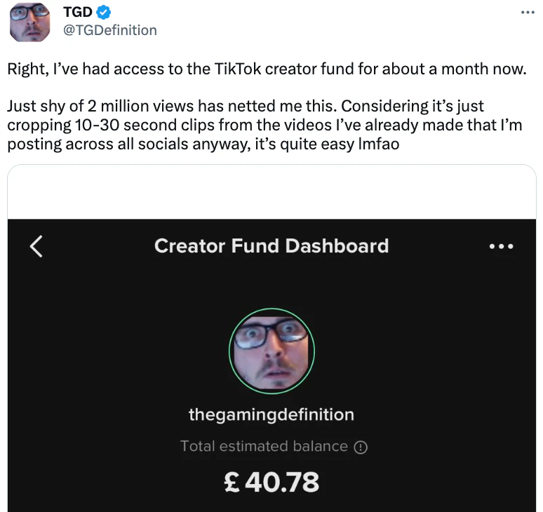 Creator fund dashboard of TGD