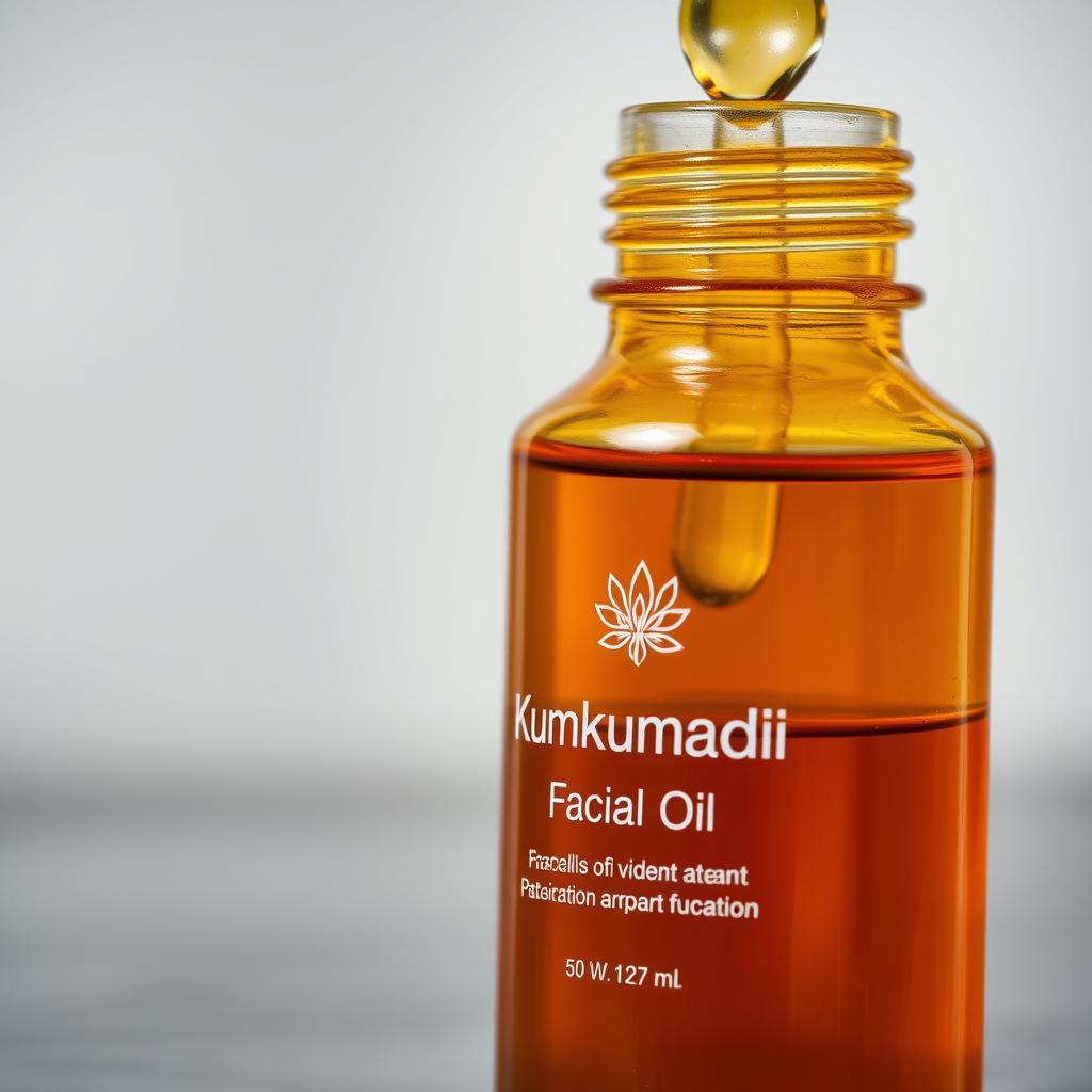 Kumkumadi facial oil showing rich golden color