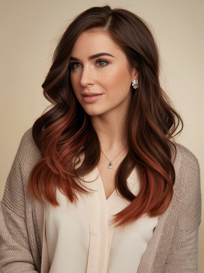 16. Dark Brown with Auburn Balayage