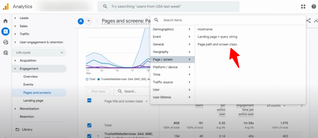 Broken links by page path and screen class in GA4