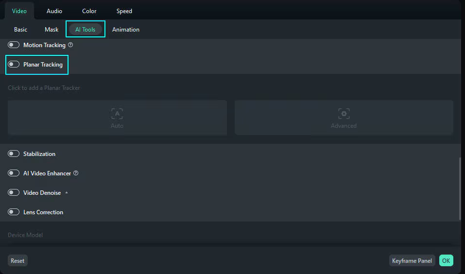 choose planar tracking
