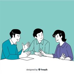 This contains an image of: Premium Vector | Business people at the office in korean drawing style with blue background