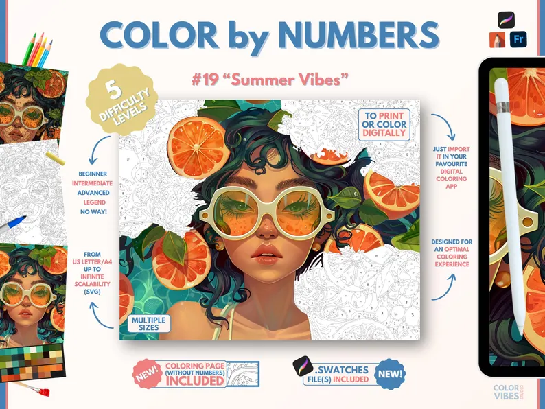 Summer Vibes digital coloring book