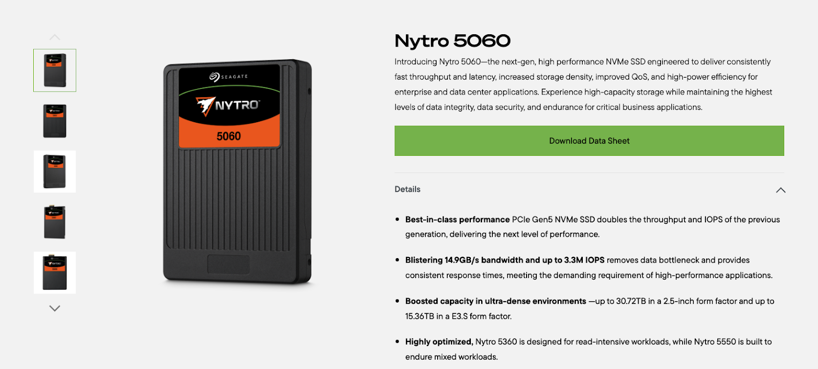 Screenshot of Seagate Nytro 5060 - Best value NVMe SSD for general enterprise use.