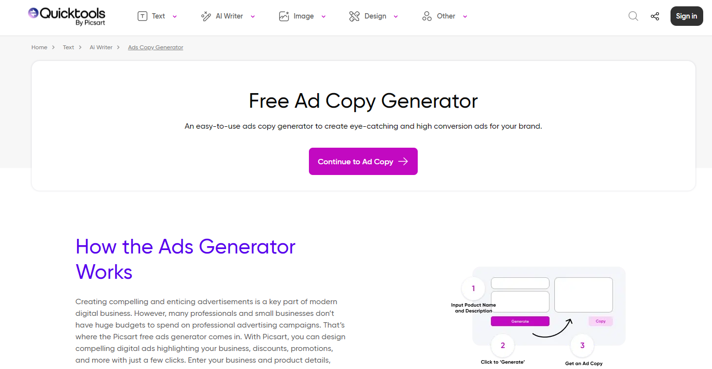 Picsart’s Ads Copy Generator