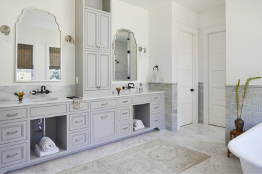 how to select the perfect countertops for your bathroom remodel double vanity with tower storage cabinets custom built michigan