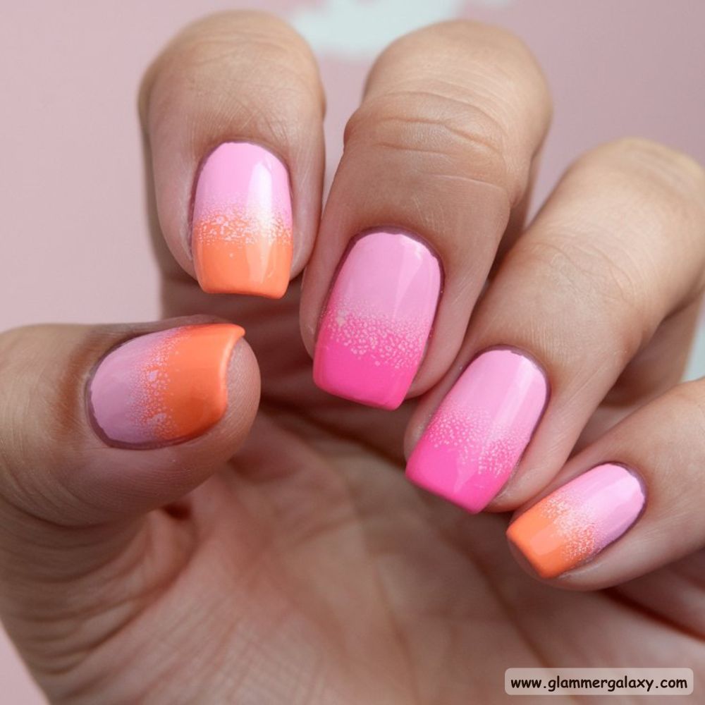 Orange and Pink Summer Nails with Layered Aura Duo