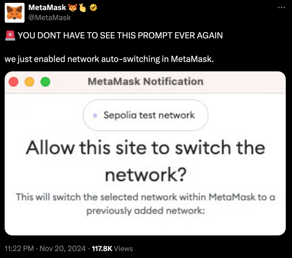 Annonce de Metamask sur X