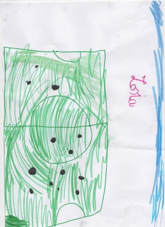 A child's drawing on a white paper

Description automatically generated