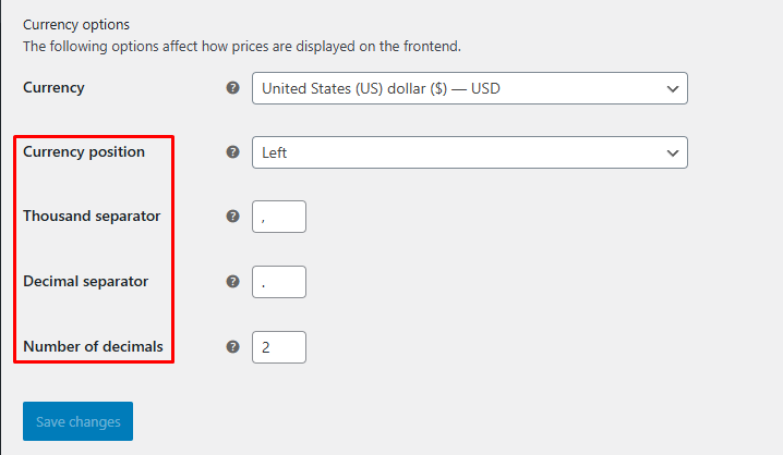 currency settings