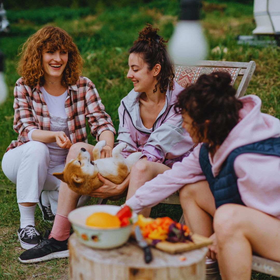 woman around the campsite