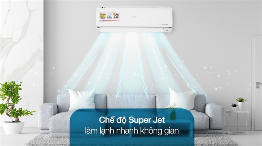 Điều hòa Sharp Inverter 1 HP AH-X10ZEW với công nghệ làm lạnh nhanh Super Jet giúp giảm nhiệt độ phòng nhanh chóng
