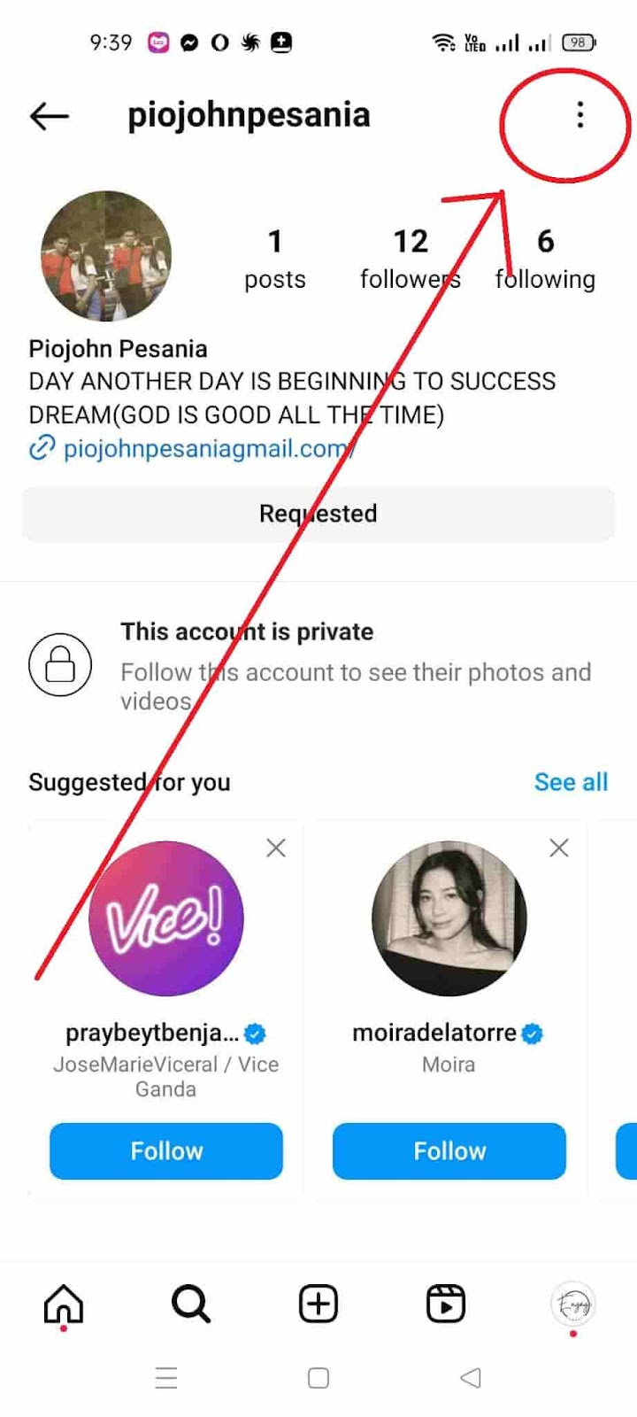 How to Get Someone Instagram Deleted - Click Three Horizontal Dots