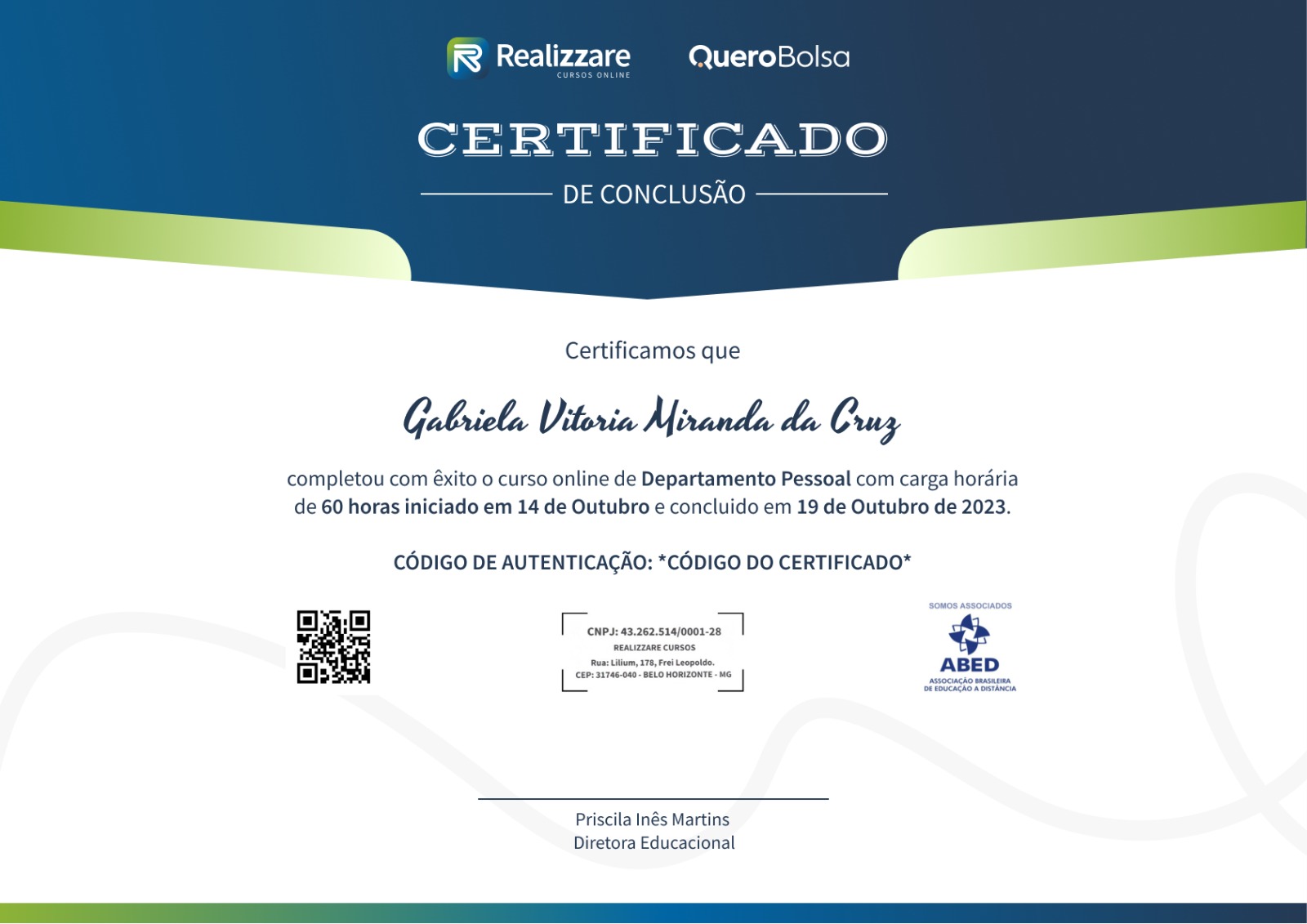 Certificado Realizzare Quero Bolsa