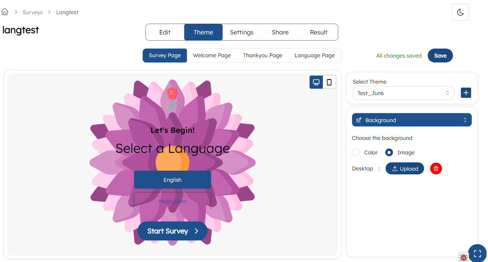 Customizable web surveys on the RateUp platform