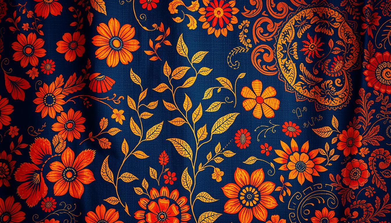 A rich tapestry of vibrant Malaysian batik motifs and designs, showcased against a backdrop of intricate patterns and textures. In the foreground, a captivating display of traditional floral and geometric patterns, rendered in a vibrant color palette of warm ochres, deep indigos, and shimmering golds. The middle ground features delicate leaf and paisley motifs, intertwining in a harmonious dance. In the background, a subtler, more abstract pattern emerges, hinting at the depth and complexity of this age-old craft. Soft, diffused lighting illuminates the scene, casting a warm, inviting glow and highlighting the intricate details of the batik. The overall composition evokes a sense of cultural heritage, artistic mastery, and the timeless allure of this uniquely Malaysian art form.