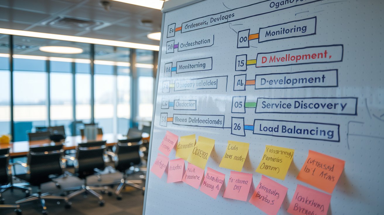 Infographic showcasing tools and technologies for microservices development.